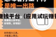 应用试玩赚钱平台（应用试玩赚钱平台app）