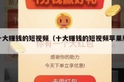 十大赚钱的短视频（十大赚钱的短视频苹果版）