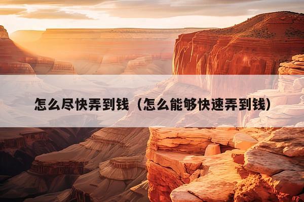 怎么尽快弄到钱(怎么能够快速弄到钱)